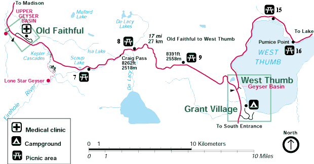 Old Faithful to Grant Village Map (17K)