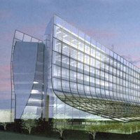 Drawing of University Hospitals Cancer Hospital, completion expected by 2010.