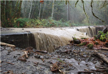 water flowing over roadway