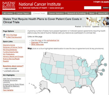 A screenshot of NCI's website.