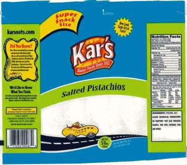 label for Kar's Pistachios 5 oz 