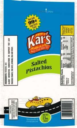 label for Kar's Pistachios 1.5 oz