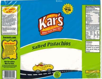 label for Kar's Pistachios 8 oz