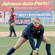 Player on the U.S. Women's Softball team warming up