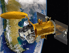 Artist concept of the Aquarius mission in orbit.