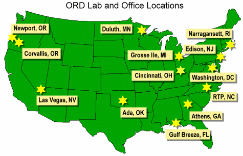 Map of the US with locations of ORD Laboratories and Offices noted.