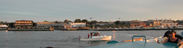 Ferry boats in front of Fire Island communities.