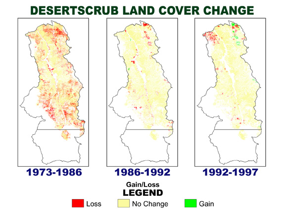 Figure 5. Desertscrub change in the Upper San Pedro Watershed from 1973-1997.