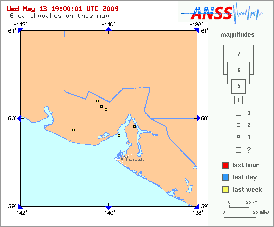 Map showing earthquakes