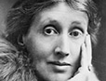 Virginia Woolf, head-and-shoulders portrait, facing slightly right, left hand under chin