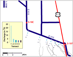 illustration showing discharges through wetland transects