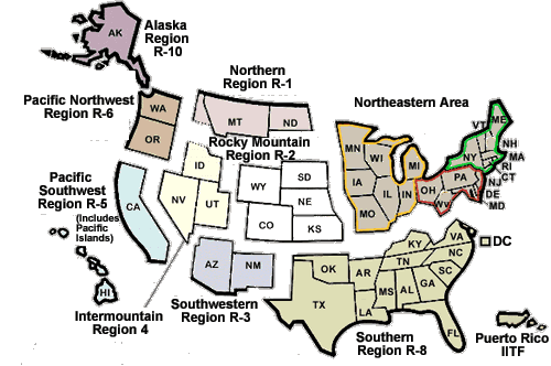 United States map showing administrative regions