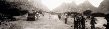 Civilian Conservation Corps workers building the road into the Chisos Basin, mid-1930s