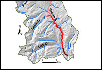 multiple regression Stream Temperature Model - Map of the Sesesch River Drainage