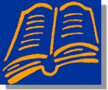 Publications Library. Graphic: Outline of book in orange on blue background.
