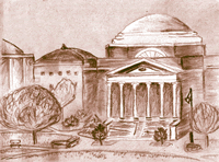 [Image]: Drawing of a college library.