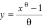 Box-Cox transformation implies: lowercase y equals (lowercase x superscript {lowercase theta} minus 1) divided by lowercase theta.