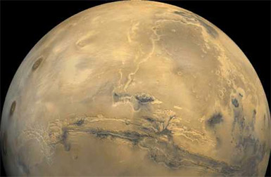 Because of Mars's lack of an intrinsic global magnetic field, the solar wind interacts directly with the Martian ionosphere.