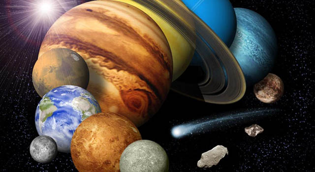 artist concept of solar system montage