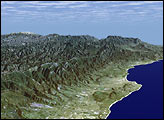 SRTM Perspective View with Landsat Overlay: Santa Barbara, California
