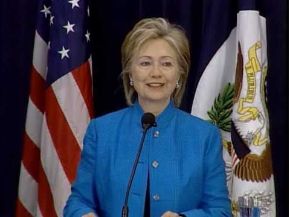 Date: 05/01/2009 Description: Secretary Clinton speaking at annual Foreign Affairs Day at the Department of State. State Department still from video State Dept Photo