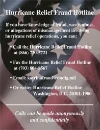 Hurricane Relief Fraud Hotline Poster