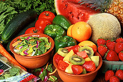 Various grains, fruits and vegetables