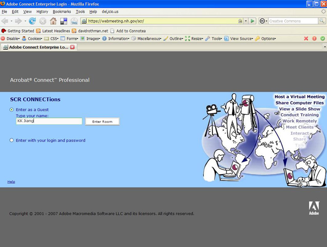 screenshot of the Adobe Connect log in window
