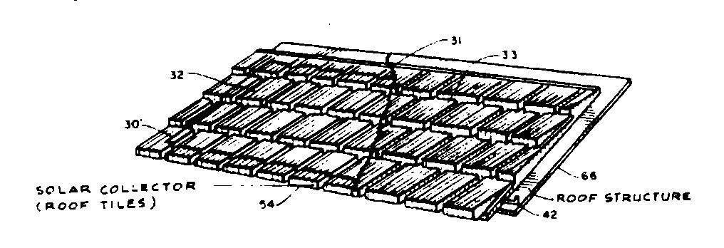 A form-molded synthetic foam roofing section or structure having a solar-collecting insert or panel incorporated therein with a relatively broad undersurface and an exposed surface configured to resemble interlocked and overlapping roofing shingles which are united to support a surface such as wood, metal, etc. during the molding process.  The roofing structure may be affixed by any conventional means, such as nails or adhesives, to roof boards, rafters, or over old existing roof structure with adjacent roofing section interconnected by appropriate inlets and outlets for the solar panel insert.  Solar heat-collecting fluid may be circulated through the solar panel inserts in a conventional manner.  Connecting tubes are provided for connecting the solar panel inserts in adjacent roofing sections and terminal connectors are compatible with all circulating systems.
