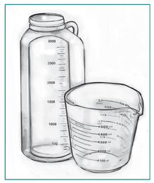 Drawing of two containers for collecting urine.