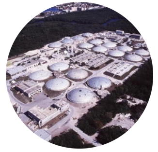 Aerial photo of a wastewater treatment facility