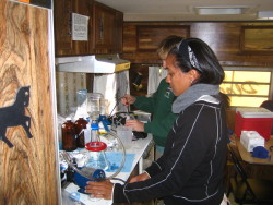 Margo and Julie filter and test newly-acquired coal