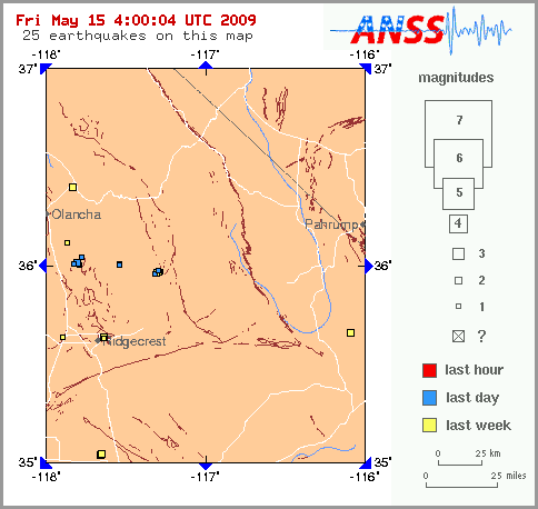 Map showing earthquakes