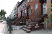 row of brownstone houses