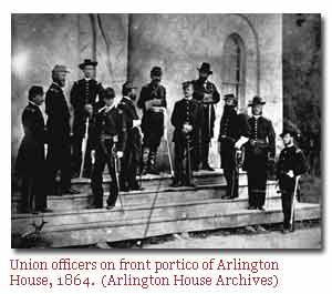 Union officers standing on the portico of Arlington House