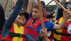 Photo of Iraqi girls practicing for Dragon Boat racing at the Anacostia River in Washington, D.C.