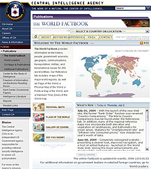 Screenshot of the World Factbook website.