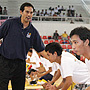 Photo of Erik Spoelstra running the''Triple Threa'' drill with the local kids of Zamboanga