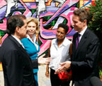 Chairman Jose Serrano, Congresswoman Carolyn Maloney, The Point President/CEO Maria Torres, and U.S. Treasury Secretary Timothy Geithner