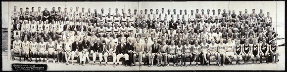 a panoramic group portrait of Olympic athletes
