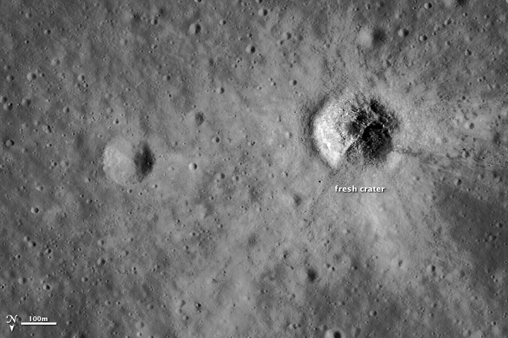 Fresh Craters on the Moon and Earth