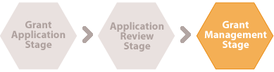 Diagram depicting the process of Grant Application, Application Review, and Grant Management Stages, with Application Management Stage highlighted.