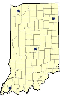 A map of Indiana highlighting Senator Lugar's regional offices