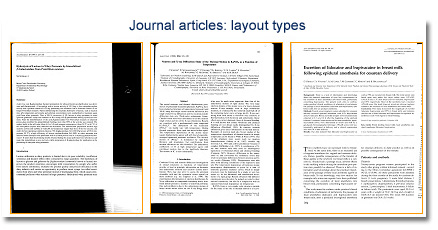 An example of 3 different journal article layout types.