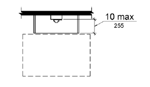 The maximum distance from the face of the telephone to the edge of the telephone enclosure is 10 inches (255 mm).  Clear floor space for a parallel approach is located in front of the enclosure. 