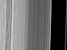 The Cassini spacecraft captured this image of a small object in the outer portion of Saturn's B ring.