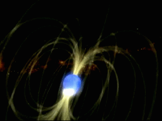 computer graphic of magnetar with field lines visible