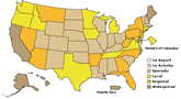 Map of flu activity in the U.S. for week ending August 1, 2009. Select to view full-sized map.