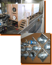 Exterior of the variable air leakage test chamber; Samples of duct sealed using a variety of tapes, mastic, and other products available in the marketplace.