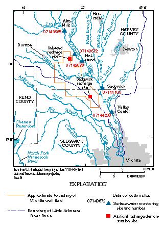 Map showing location of the Equus Beds Recharge study real-time sites